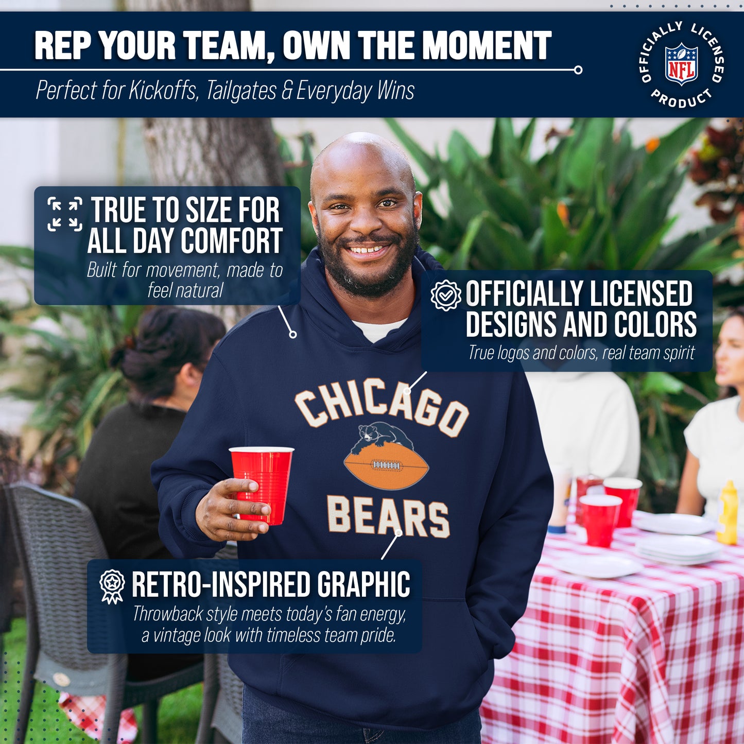 Chicago Bears NFL Adult Unisex Retro Gameday Ultra Soft Fleece Hooded Sweatshirt - Navy