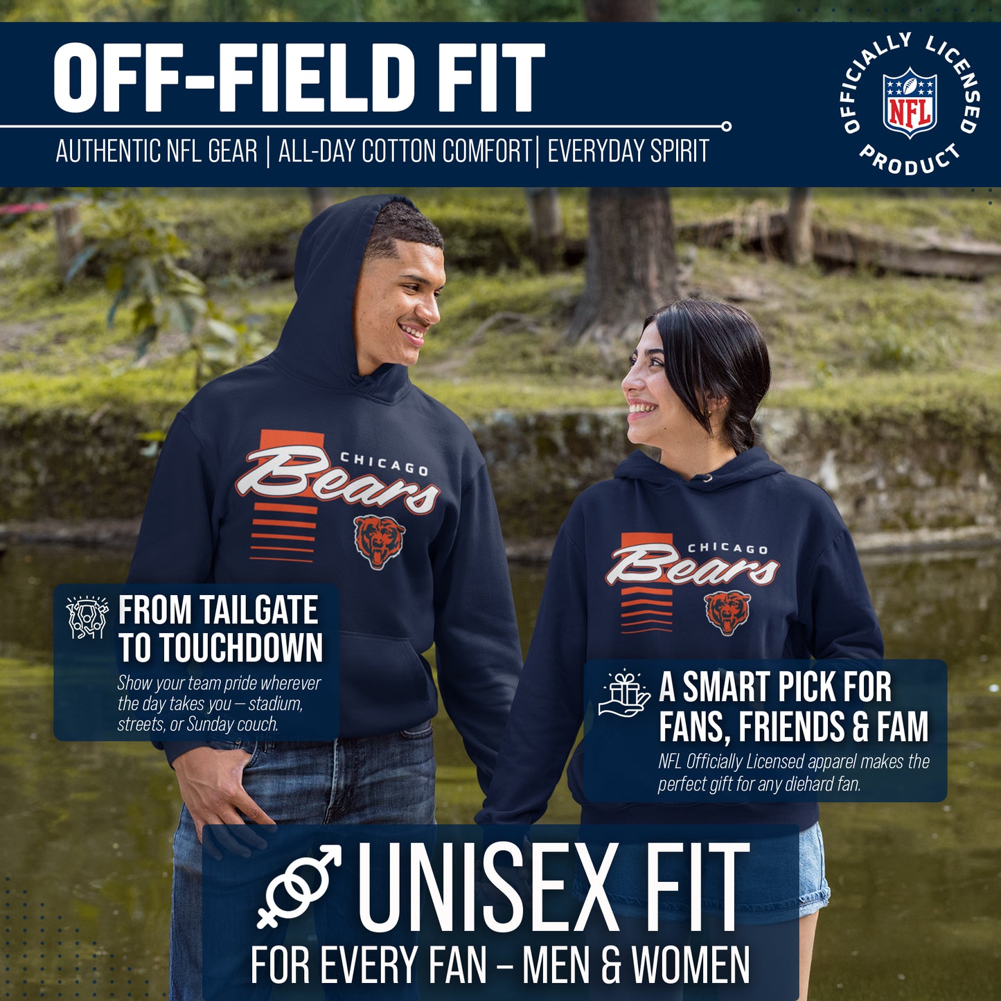 Chicago Bears NFL Adult Unisex Retro Script Ultra Soft Fleece Hooded Sweatshirt - Navy