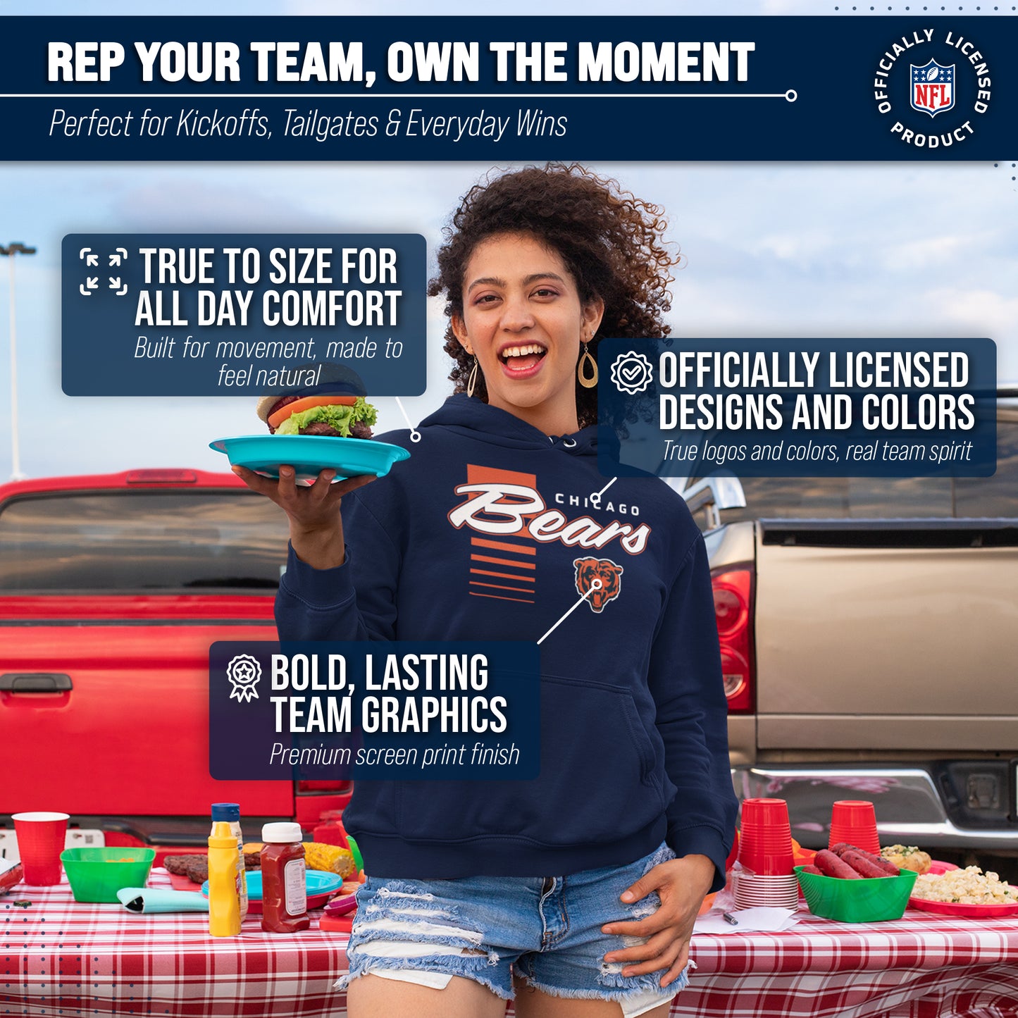 Chicago Bears NFL Adult Unisex Retro Script Ultra Soft Fleece Hooded Sweatshirt - Navy