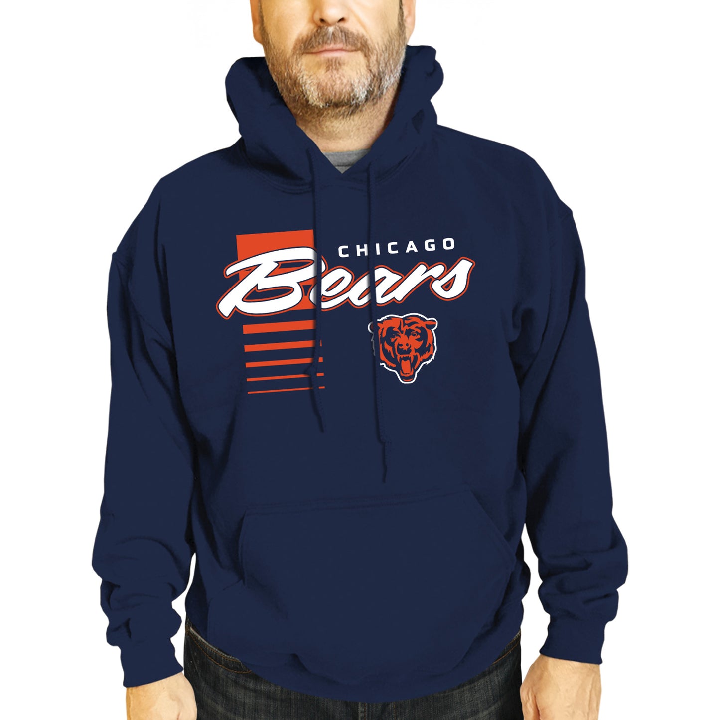 Chicago Bears NFL Adult Unisex Retro Script Ultra Soft Fleece Hooded Sweatshirt - Navy