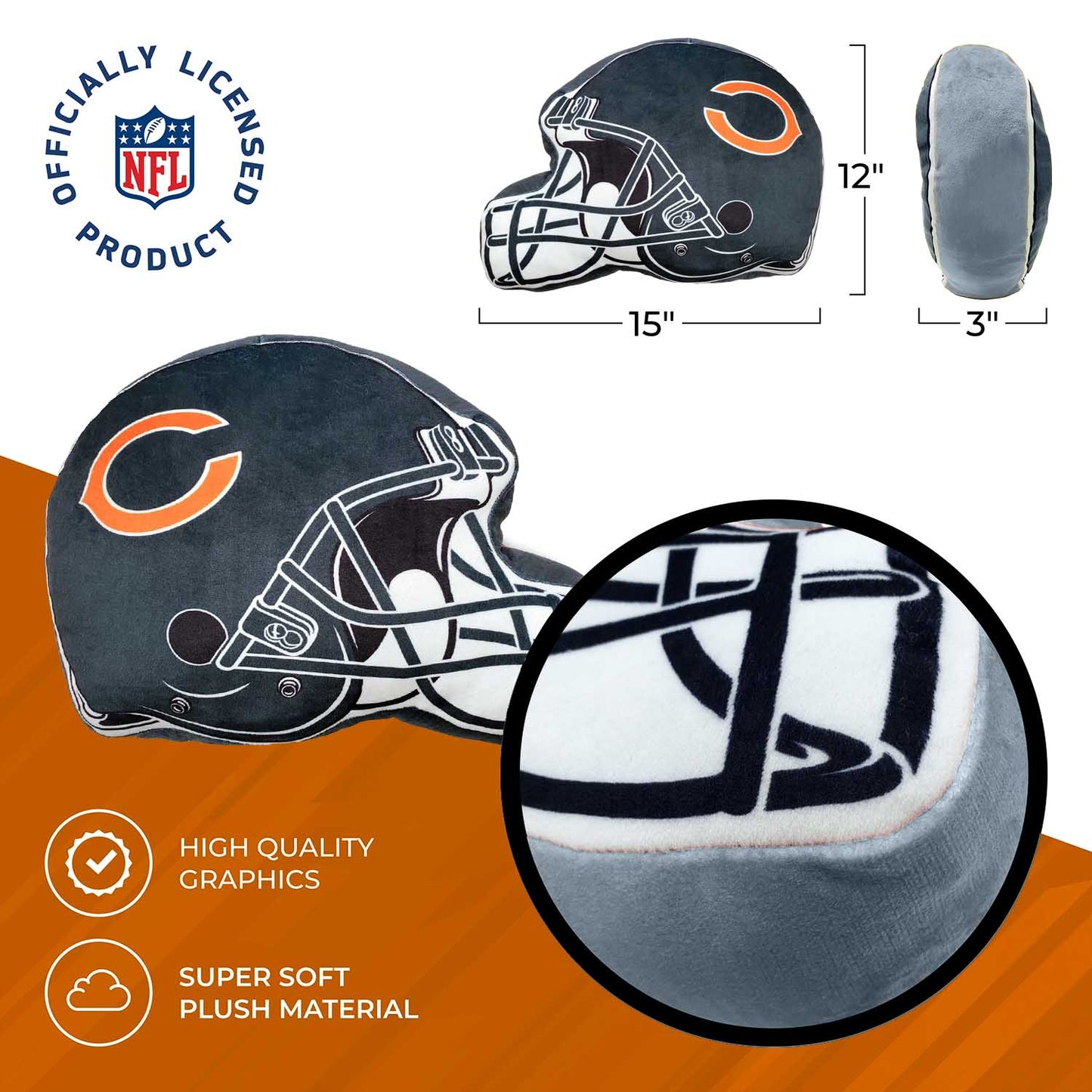 Chicago Bears NFL Helmet Football Super Soft Plush Pillow - Navy