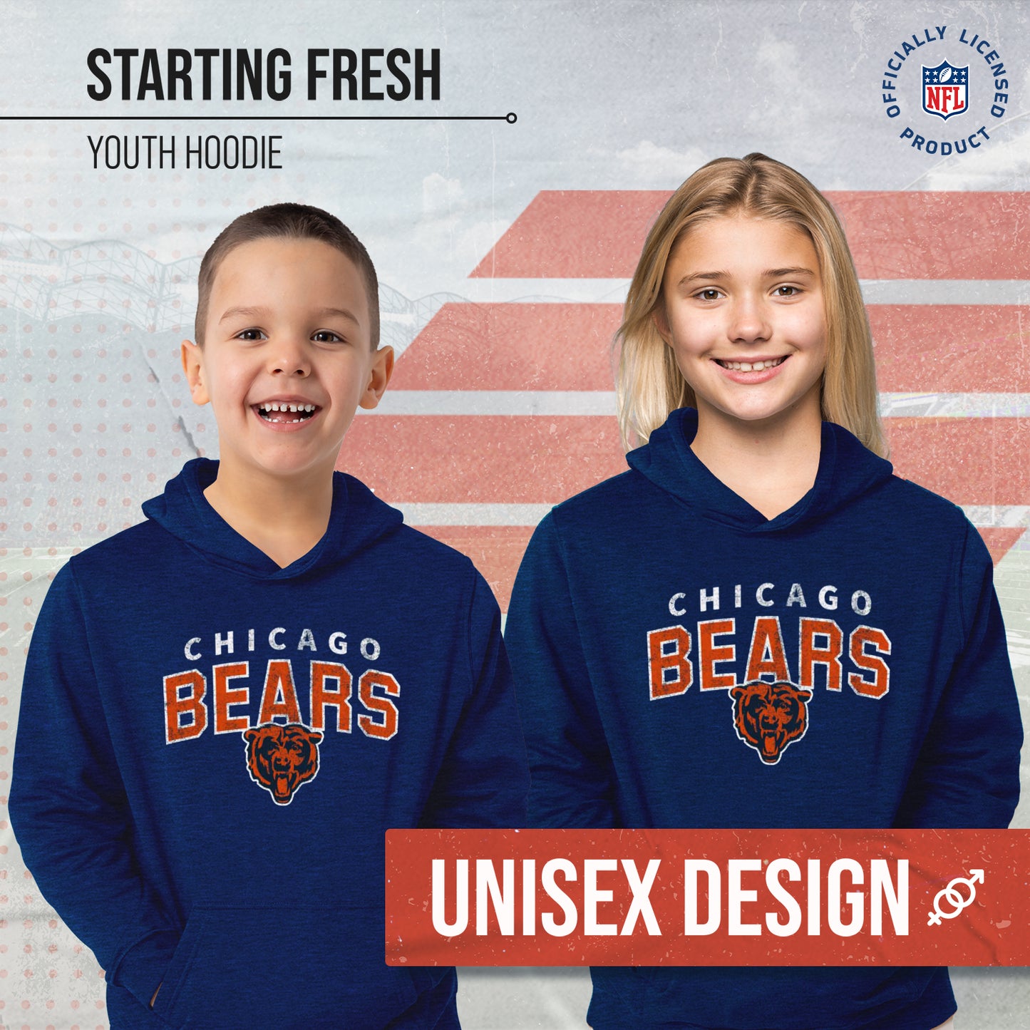Chicago Bears NFL Youth Starting Fresh Hoodie- Pro Football Sweatshirt for Boys and Girls - Navy