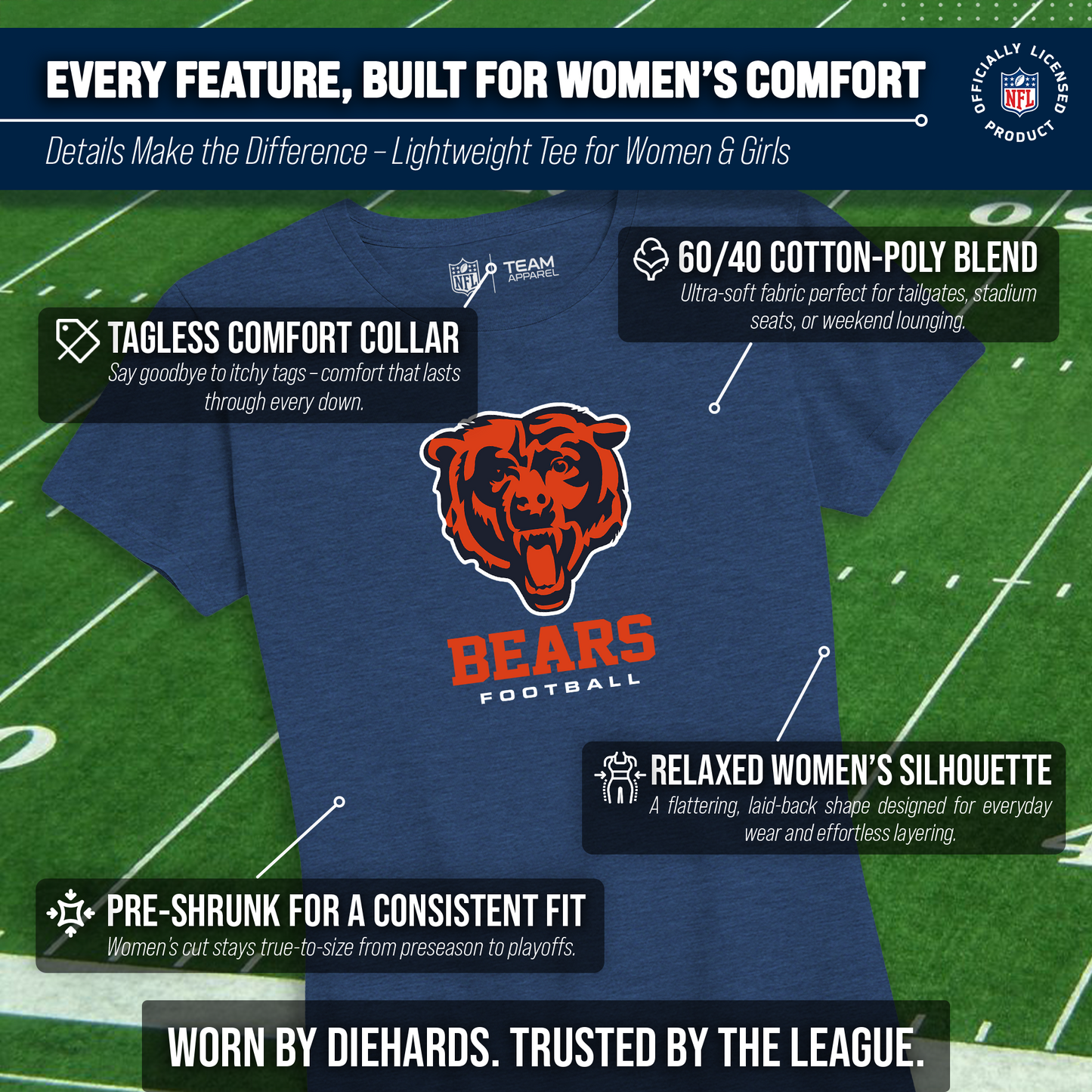 Chicago Bears Women's NFL Ultimate Fan Logo Short Sleeve T-Shirt - Navy