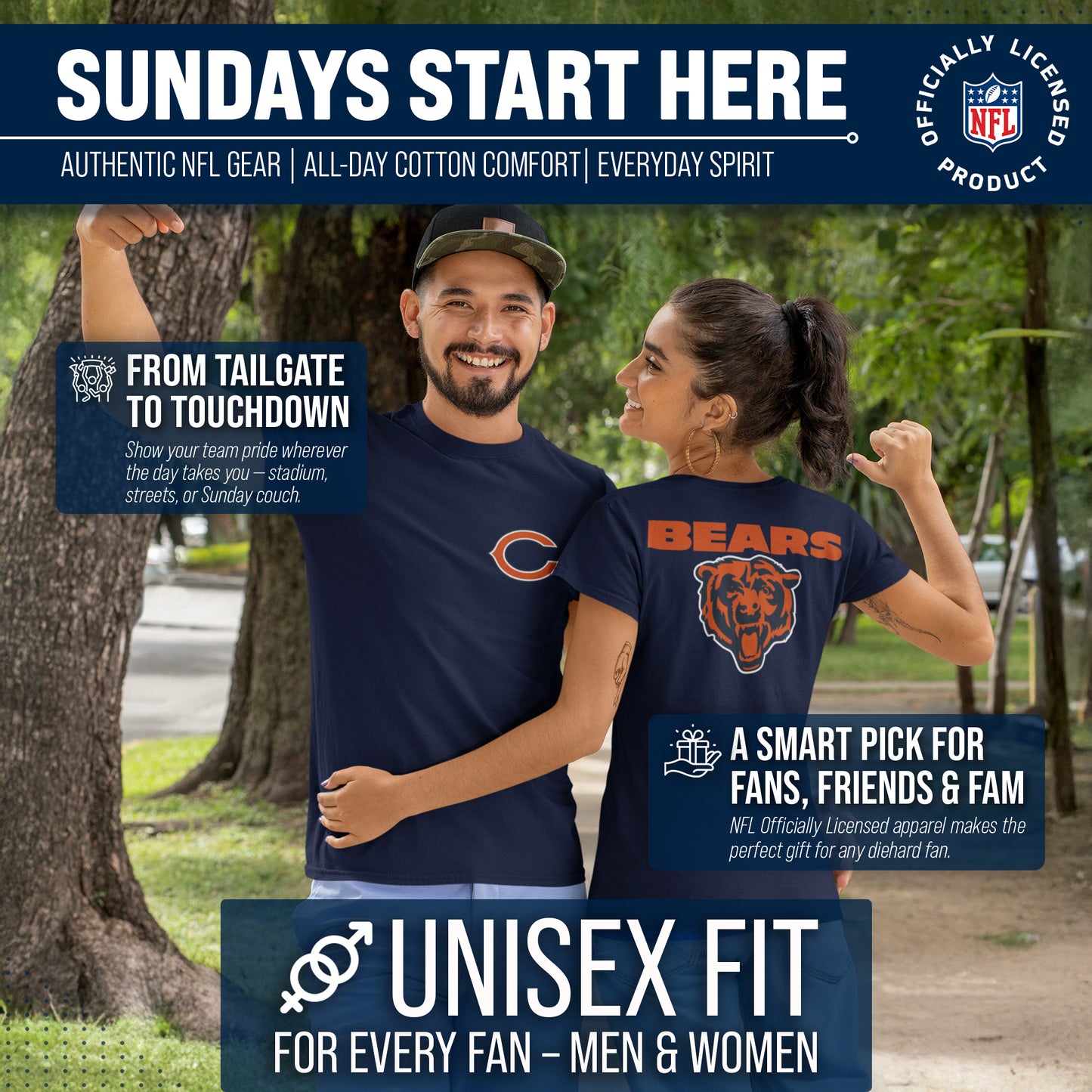 Chicago Bears NFL Pro Football Final Countdown Adult Cotton-Poly Short Sleeved T-Shirt For Men & Women - Navy