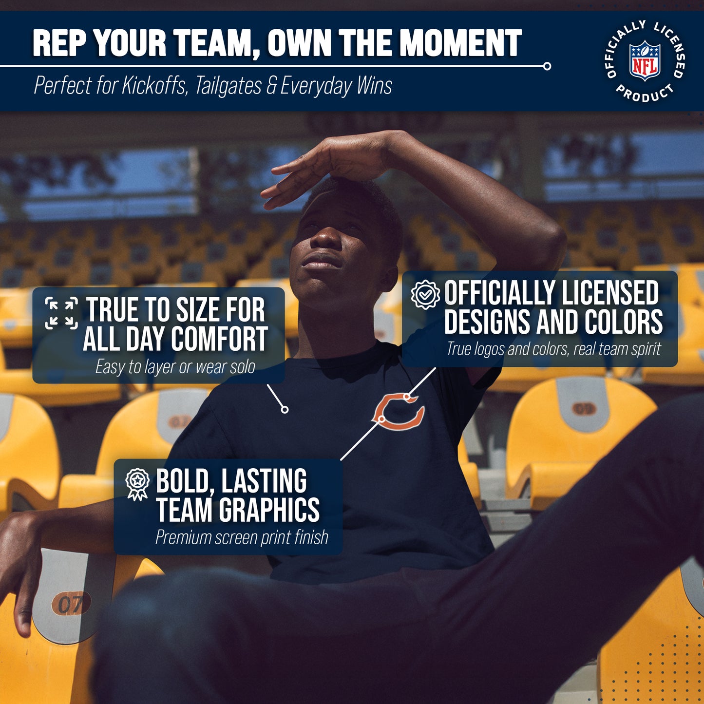 Chicago Bears NFL Pro Football Final Countdown Adult Cotton-Poly Short Sleeved T-Shirt For Men & Women - Navy