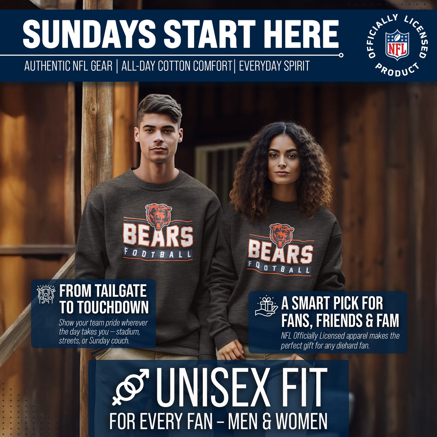 Chicago Bears NFL Adult True Fan Crewneck Sweatshirt - Charcoal