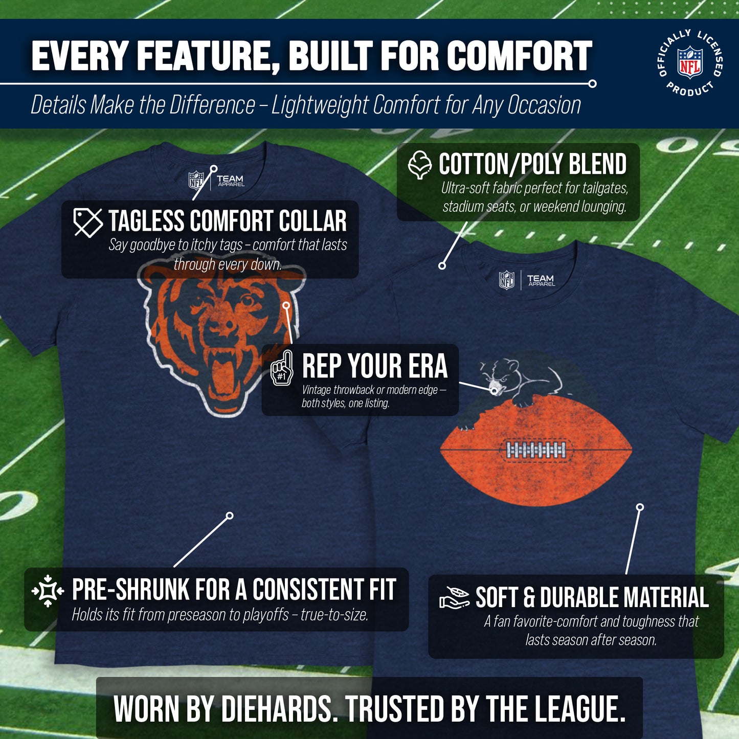 Chicago Bears NFL Modern Throwback T-shirt - Navy