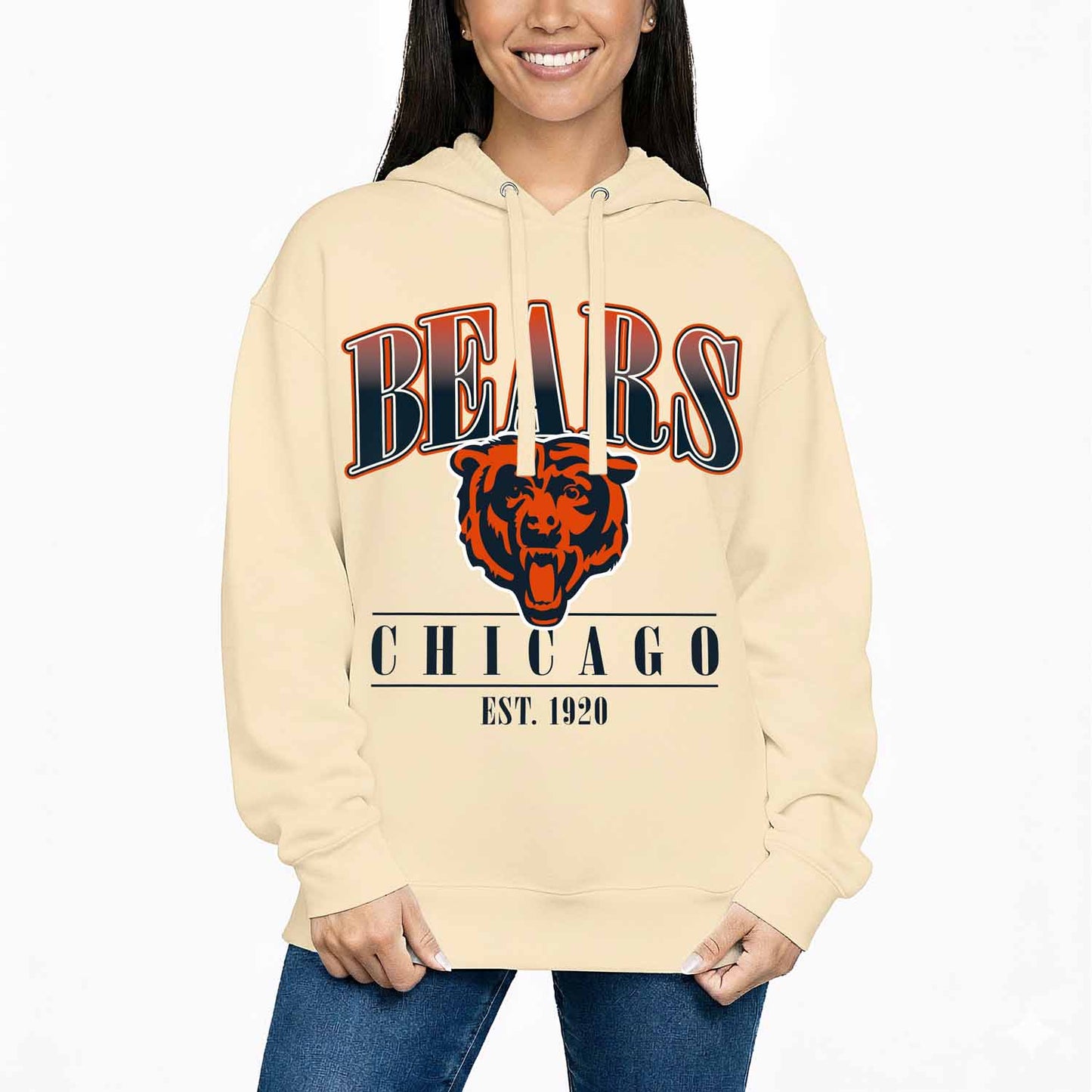 Chicago Bears Ladies NFL Starstruck Fleece Pullover Hooded Sweatshirt - Cream
