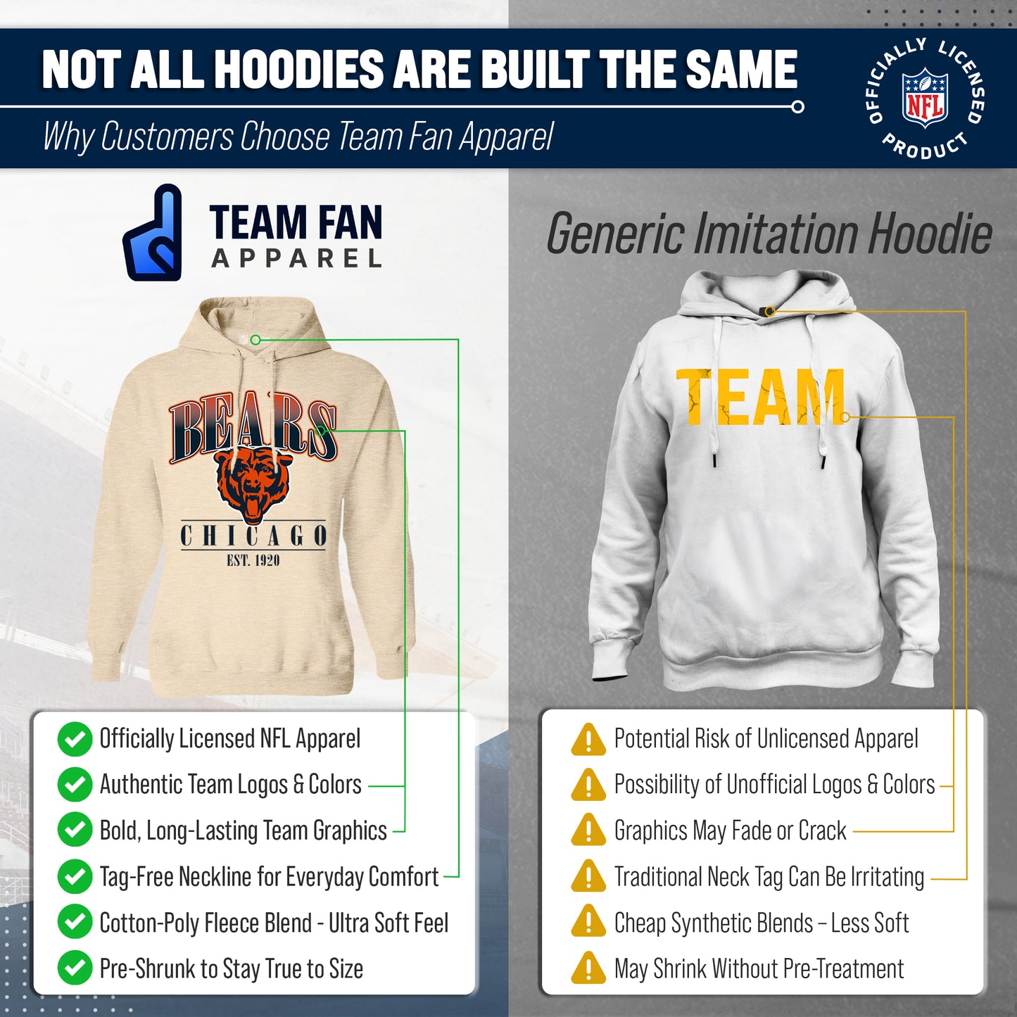 Chicago Bears Ladies NFL Starstruck Fleece Pullover Hooded Sweatshirt - Cream