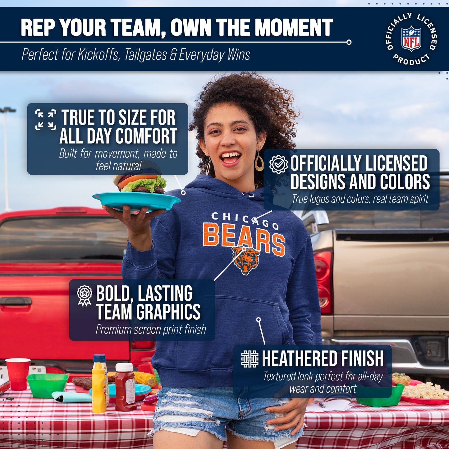 Chicago Bears NFL Adult Unisex Starting Fresh Ultra Soft Fleece Hooded Sweatshirt - Navy