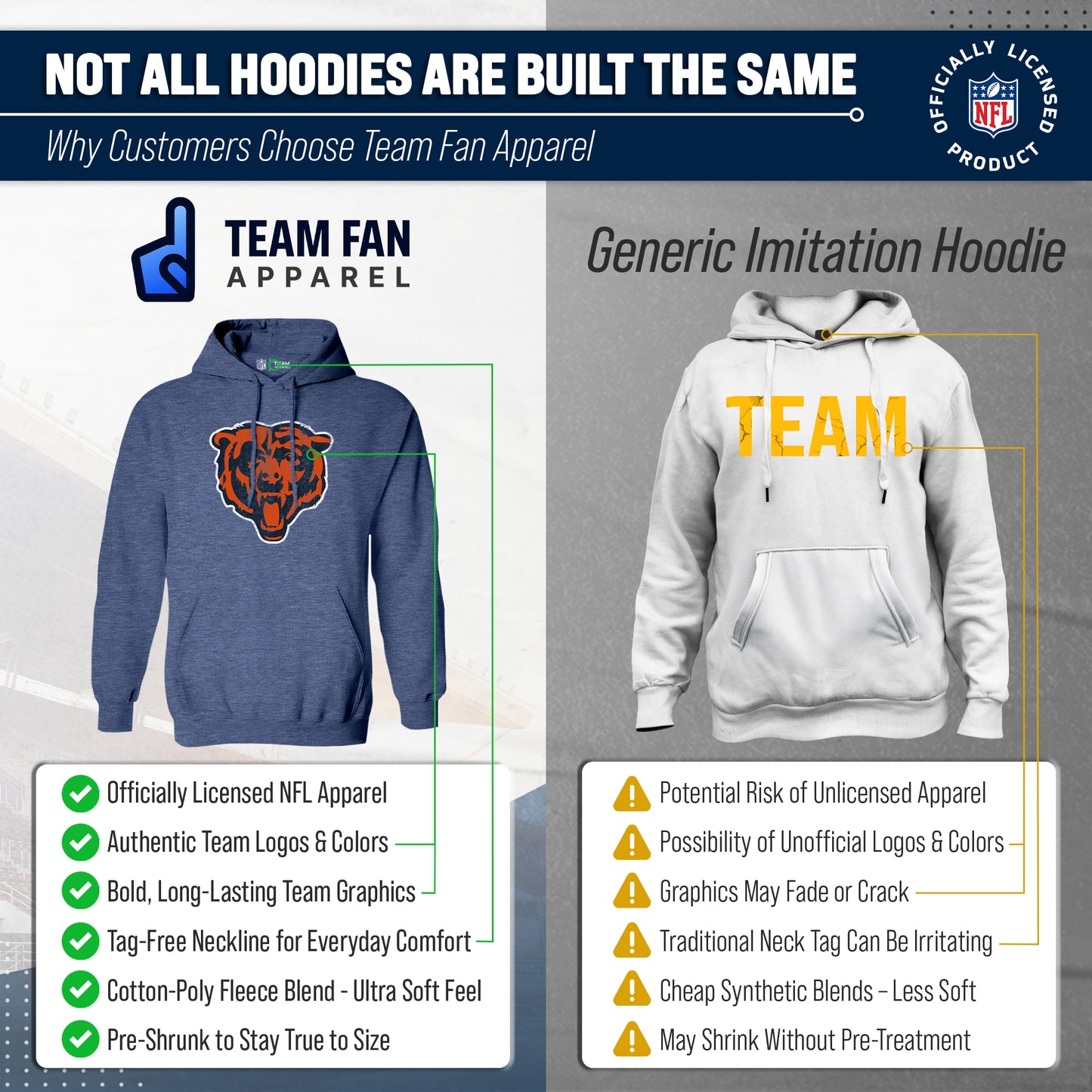 Chicago Bears NFL Adult Unisex Modern Throwback Ultra Soft Fleece Hooded Sweatshirt - Indigo/Navy