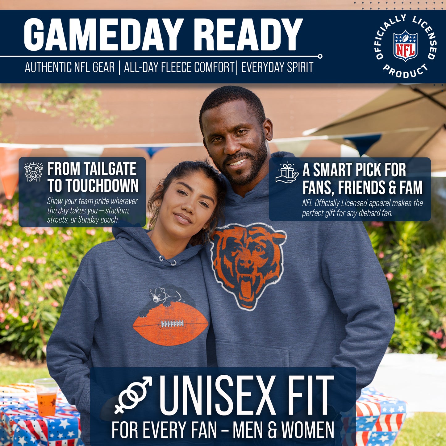 Chicago Bears NFL Adult Unisex Modern Throwback Ultra Soft Fleece Hooded Sweatshirt - Indigo/Navy