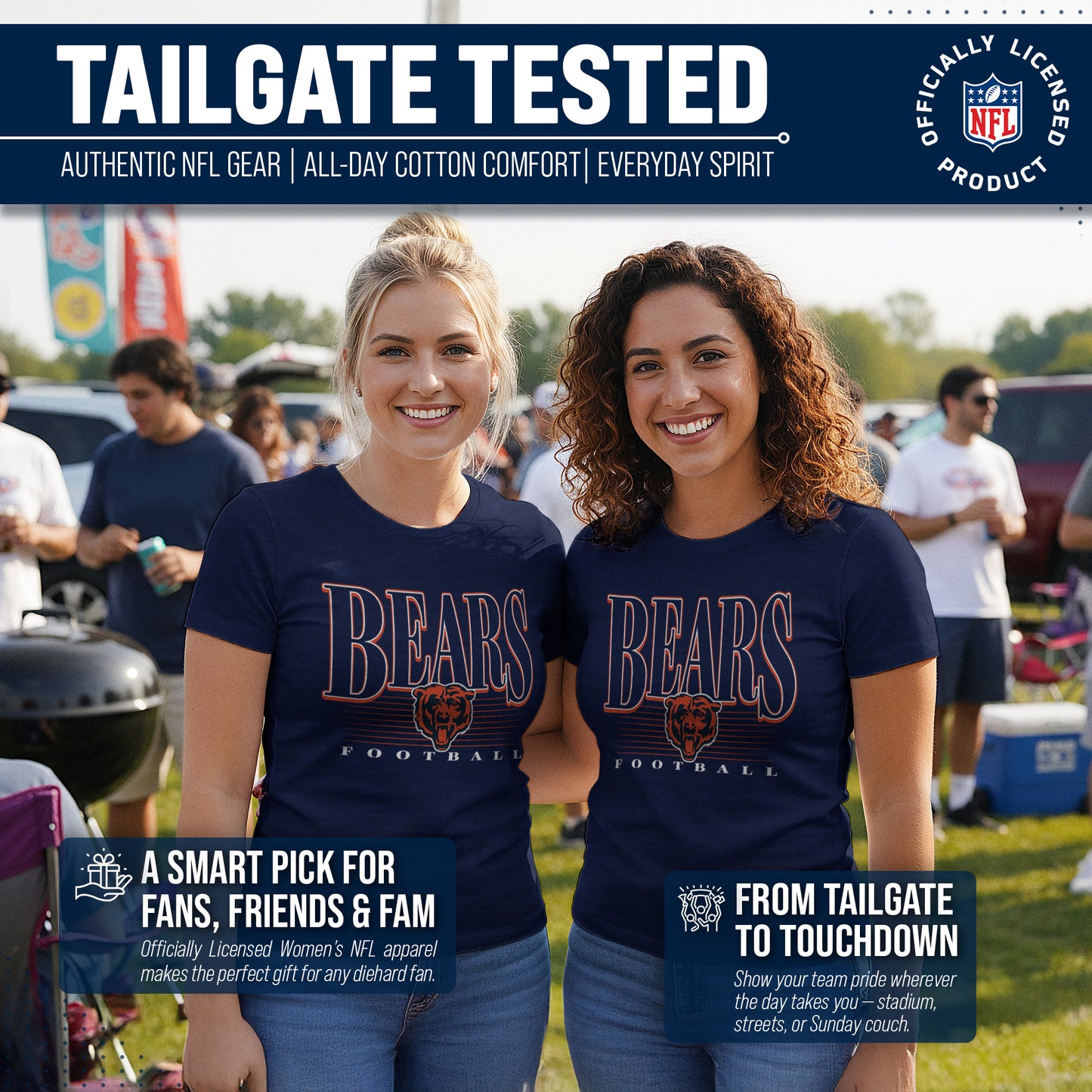 Chicago Bears NFL Womens Overtime Blueprint Tag-Less T-Shirt - Navy