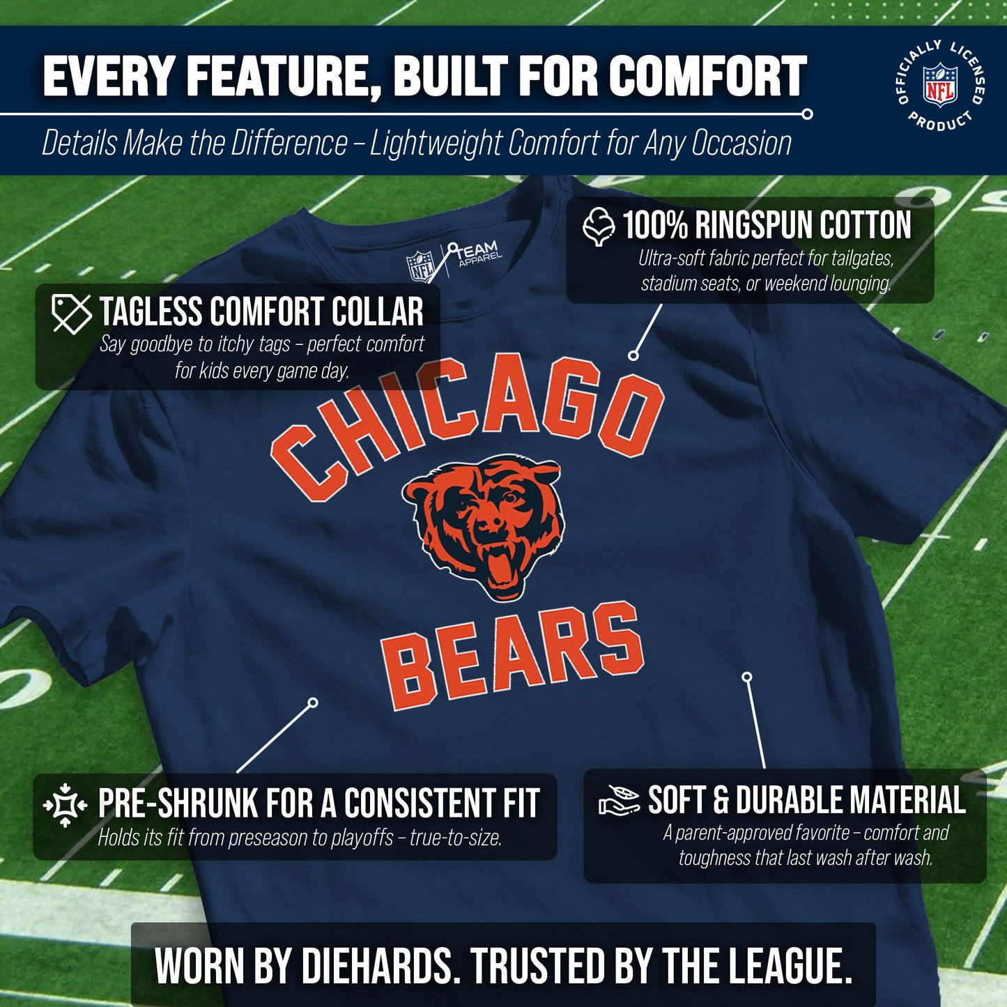 Chicago Bears NFL Youth Gameday Football T-Shirt - Navy