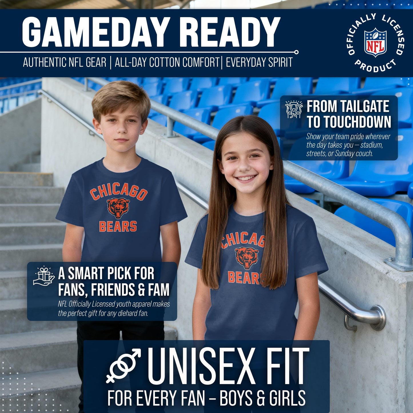 Chicago Bears NFL Youth Gameday Football T-Shirt - Navy