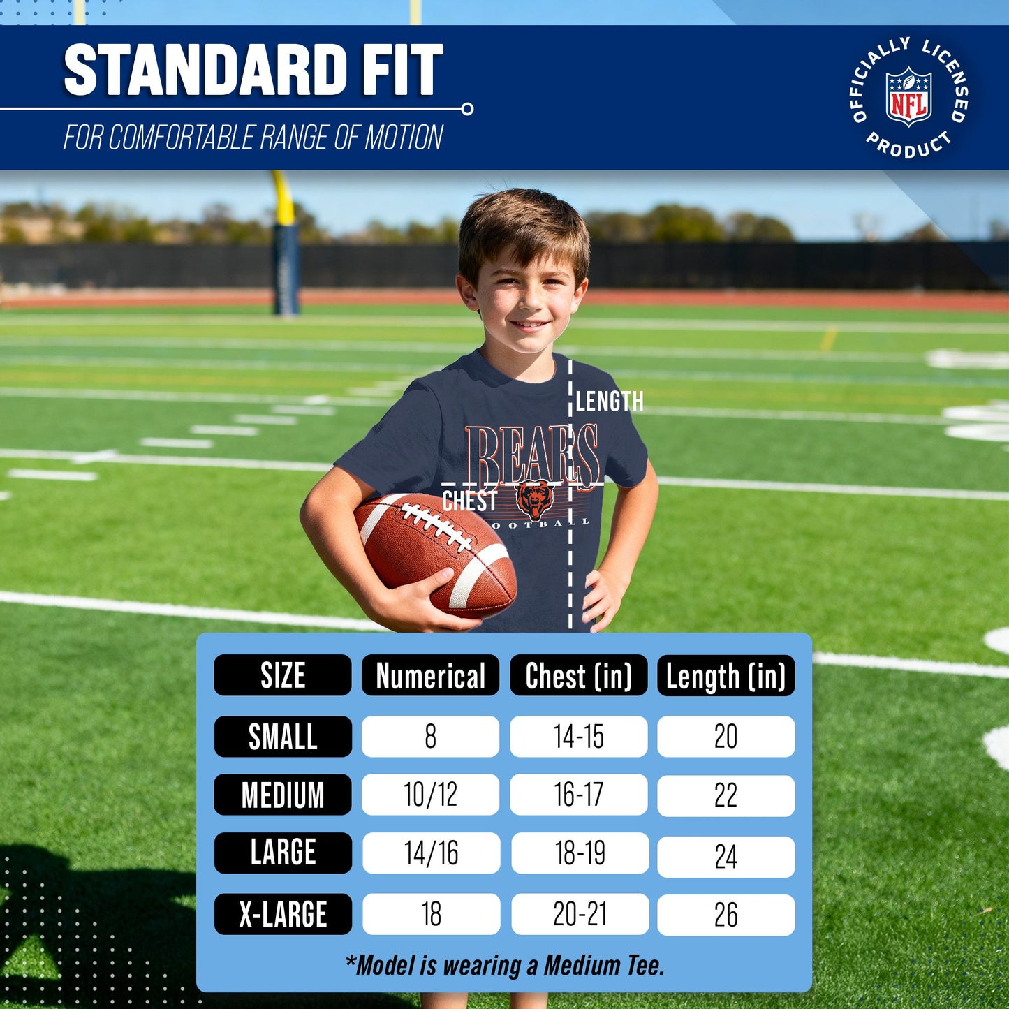 Chicago Bears NFL Youth Overtime Blueprint Football T-Shirt Unisex Tag Free Comfortable - Navy