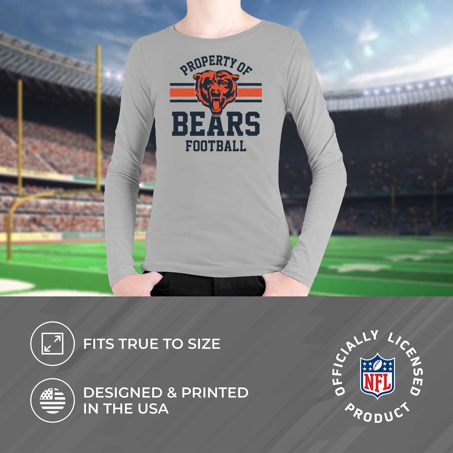 Chicago Bears NFL Youth Property Of Long Sleeve Lightweight T Shirt - Sport Gray