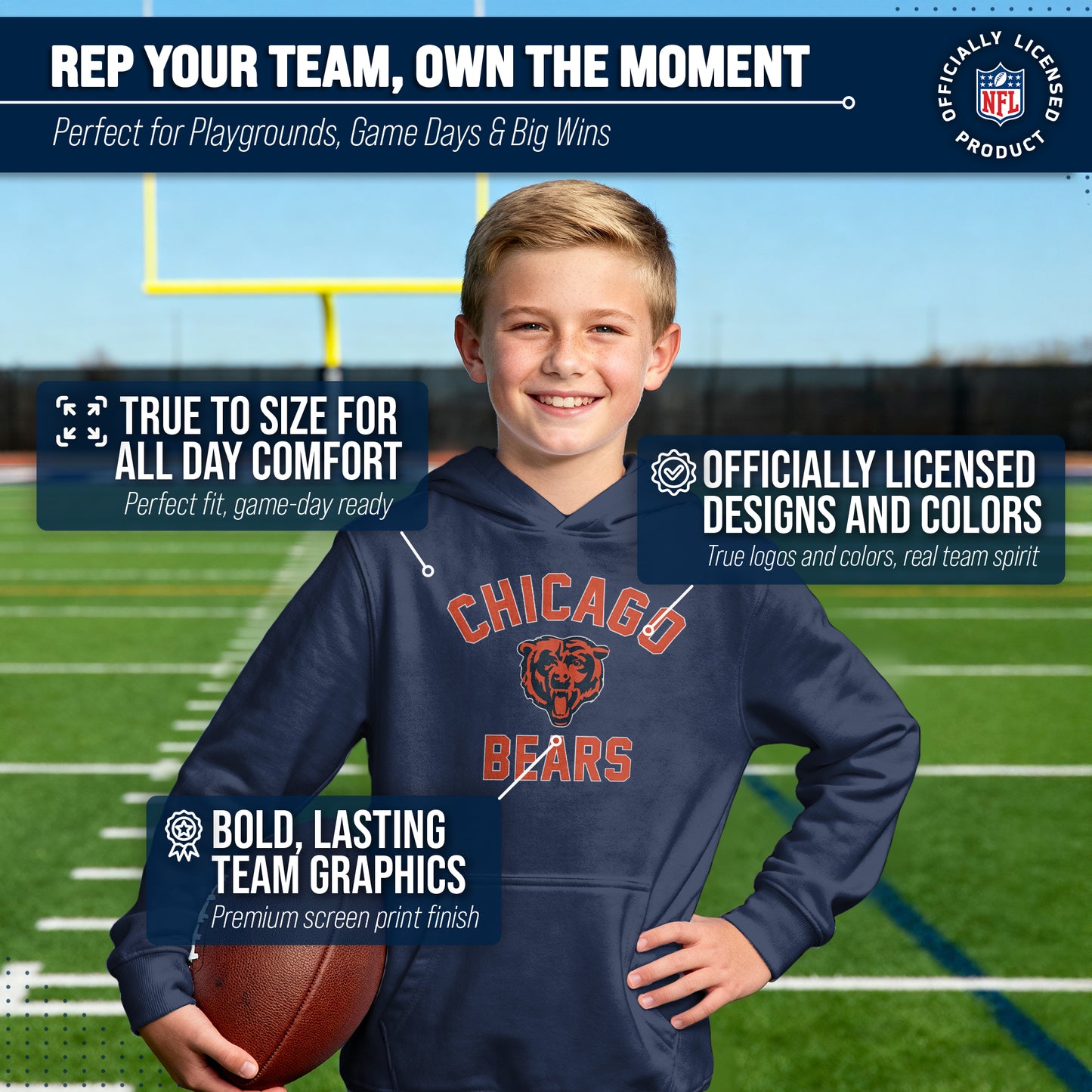Chicago Bears NFL Youth Gameday Hooded Sweatshirt - Navy