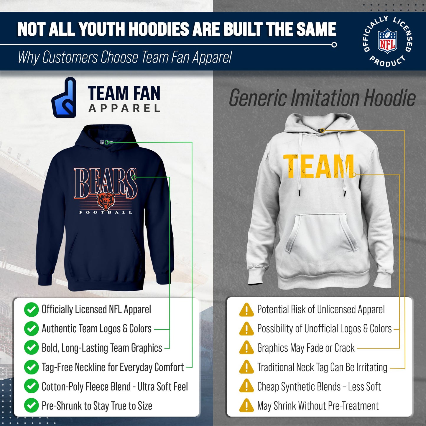 Chicago Bears NFL Youth Overtime Blueprint Football Fleece Hooded Sweatshirt - Navy