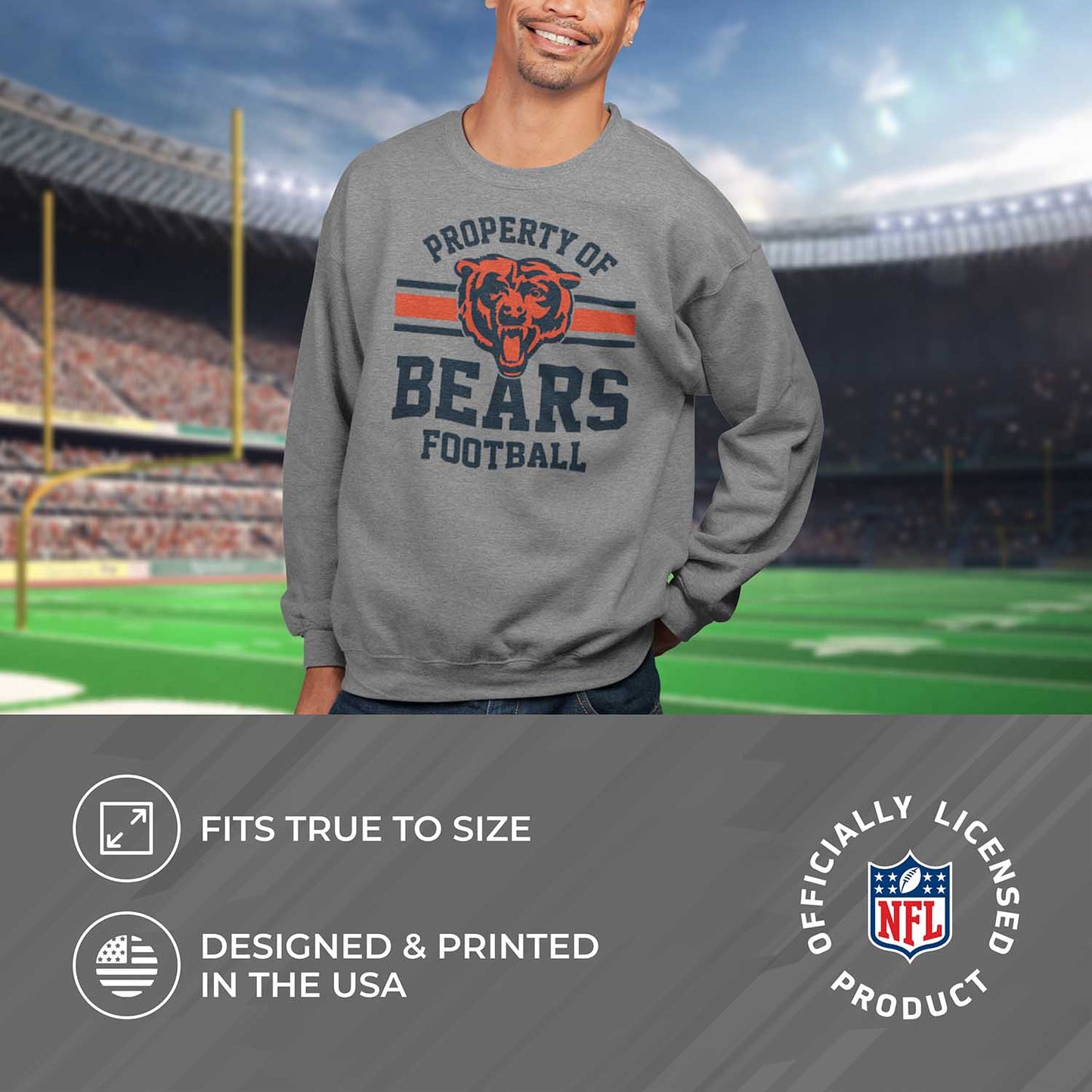 Chicago Bears NFL Adult Property Of Crewneck Fleece Sweatshirt - Sport Gray