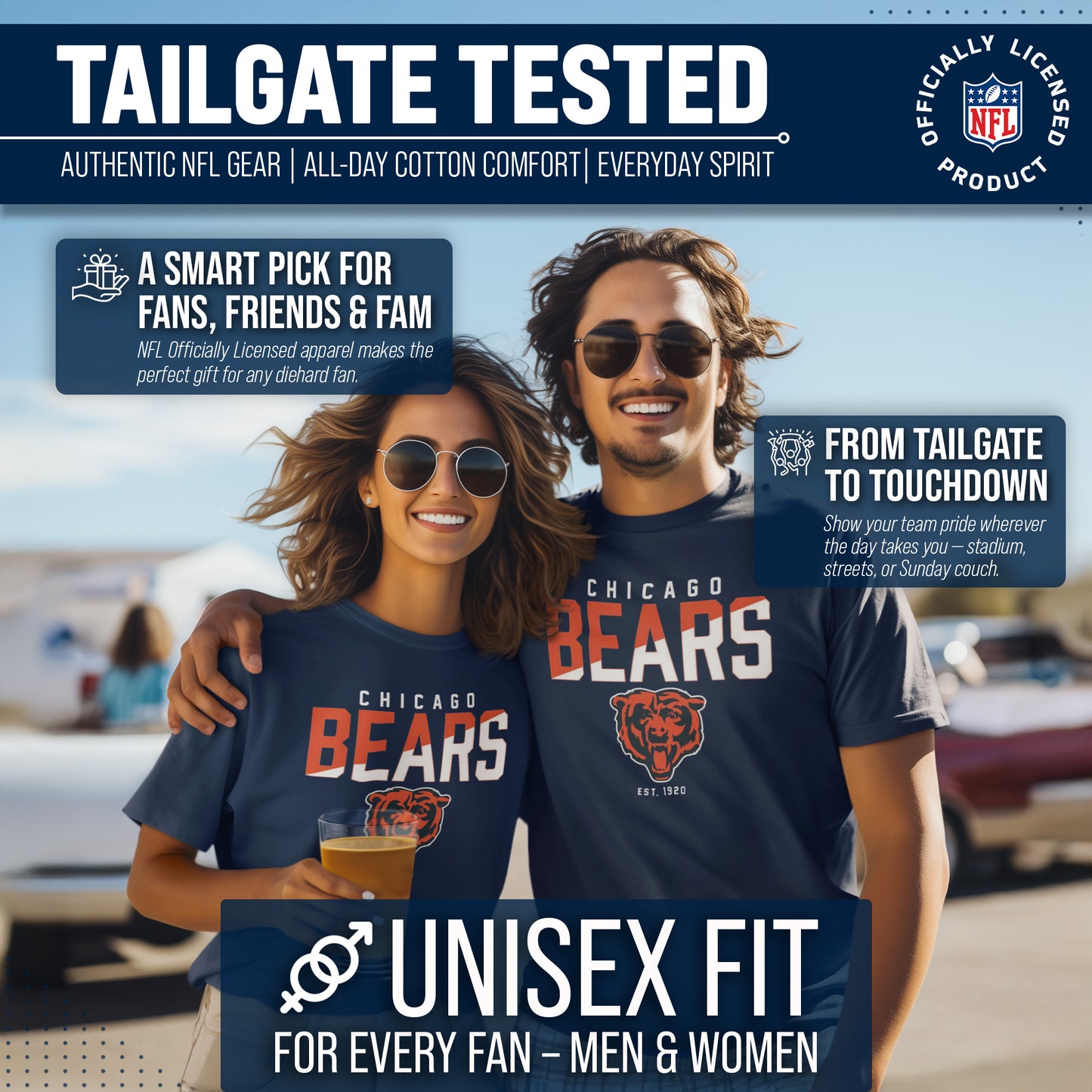 Chicago Bears Adult NFL Diagonal Fade Color Block T-Shirt - Navy