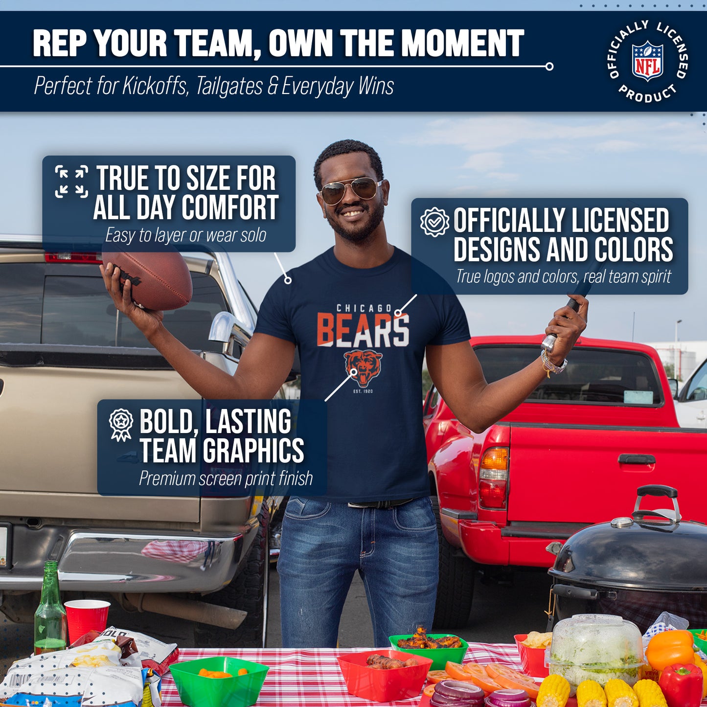 Chicago Bears Adult NFL Diagonal Fade Color Block T-Shirt - Navy