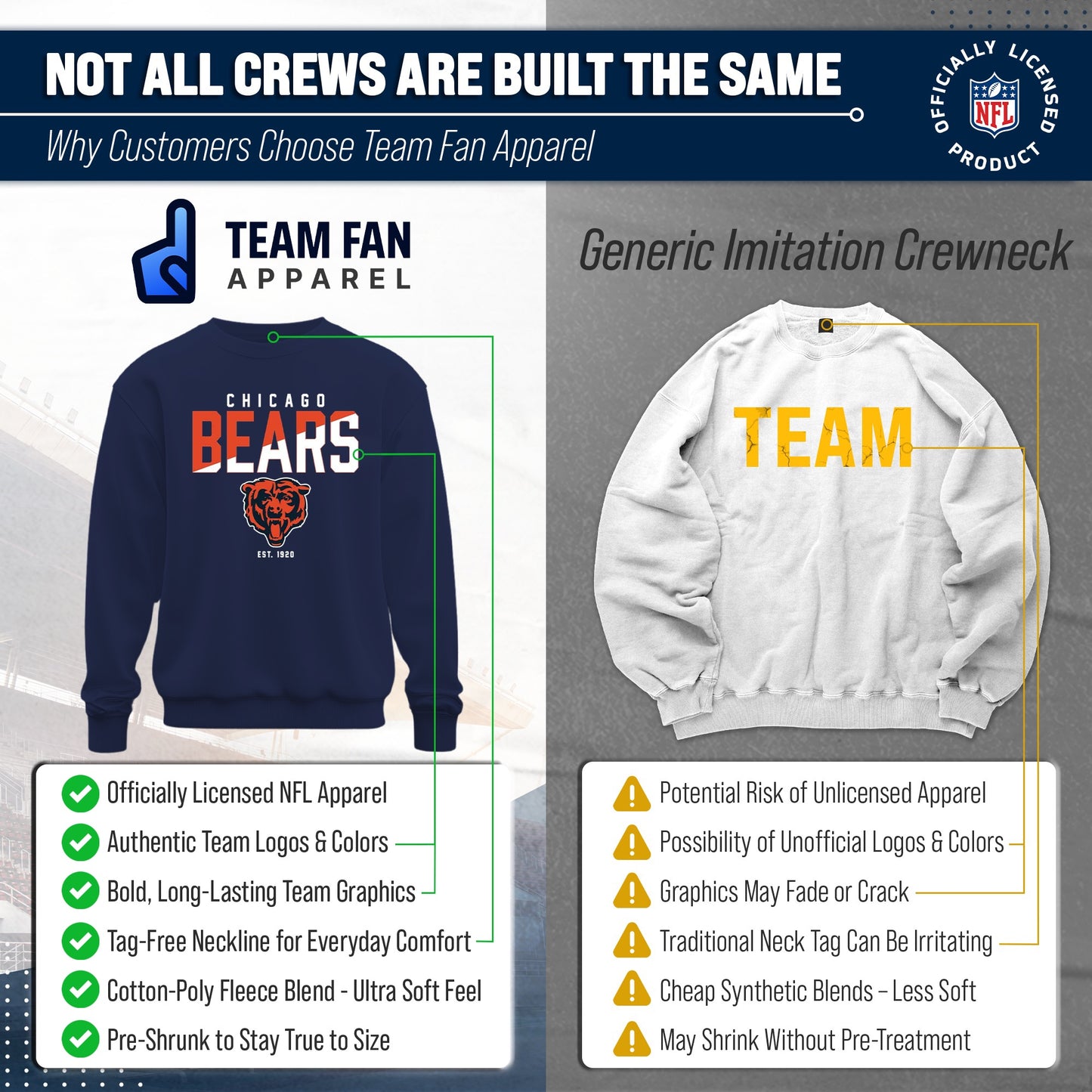 Chicago Bears Adult NFL Diagonal Fade Color Block Crewneck Sweatshirt - Navy