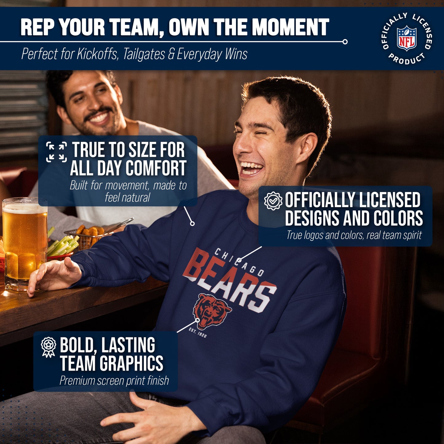 Chicago Bears Adult NFL Diagonal Fade Color Block Crewneck Sweatshirt - Navy