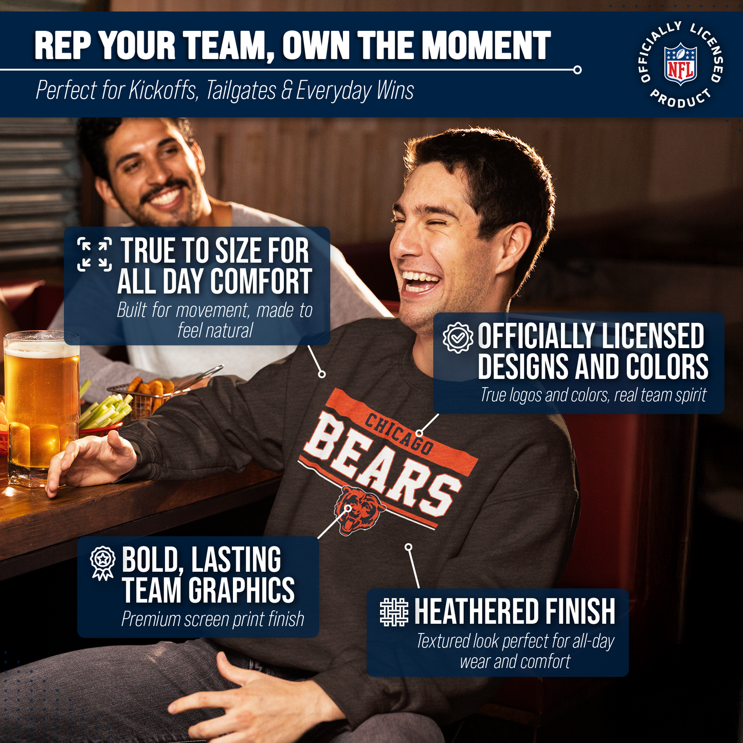 Chicago Bears NFL Adult Long Sleeve Team Block Charcoal Crewneck Sweatshirt - Charcoal