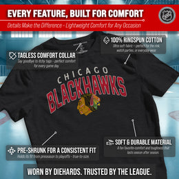 Chicago Blackhawks NHL Adult Powerplay Heathered Unisex T-Shirt - Black Heather