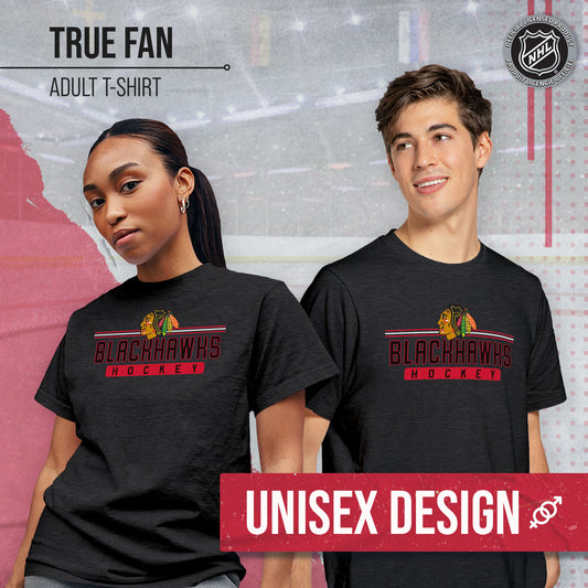 Chicago Blackhawks Adult NHL Heather Charcoal True Fan Hockey T-Shirt - Charcoal