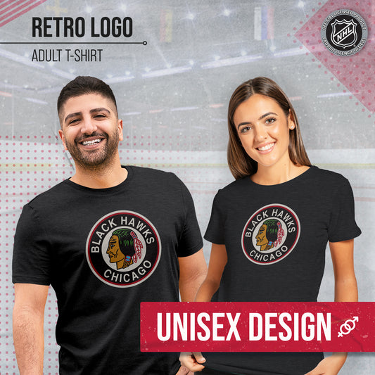 Chicago Blackhawks NHL Adult Retro Logo Tag-Less T-Shirt - Black Heather