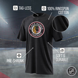 Chicago Blackhawks NHL Adult Retro Logo Tag-Less T-Shirt - Black Heather