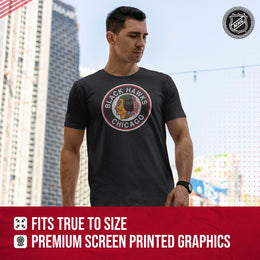 Chicago Blackhawks NHL Adult Retro Logo Tag-Less T-Shirt - Black Heather