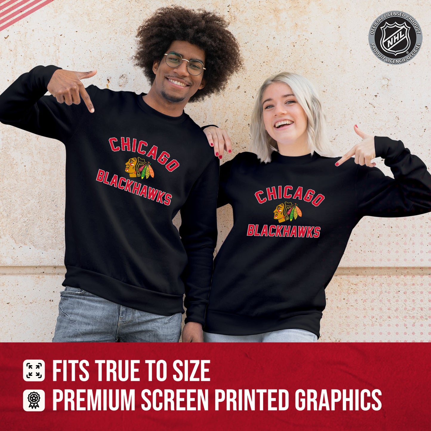 Chicago Blackhawks Adult NHL Gameday Crewneck Sweatshirt - Black