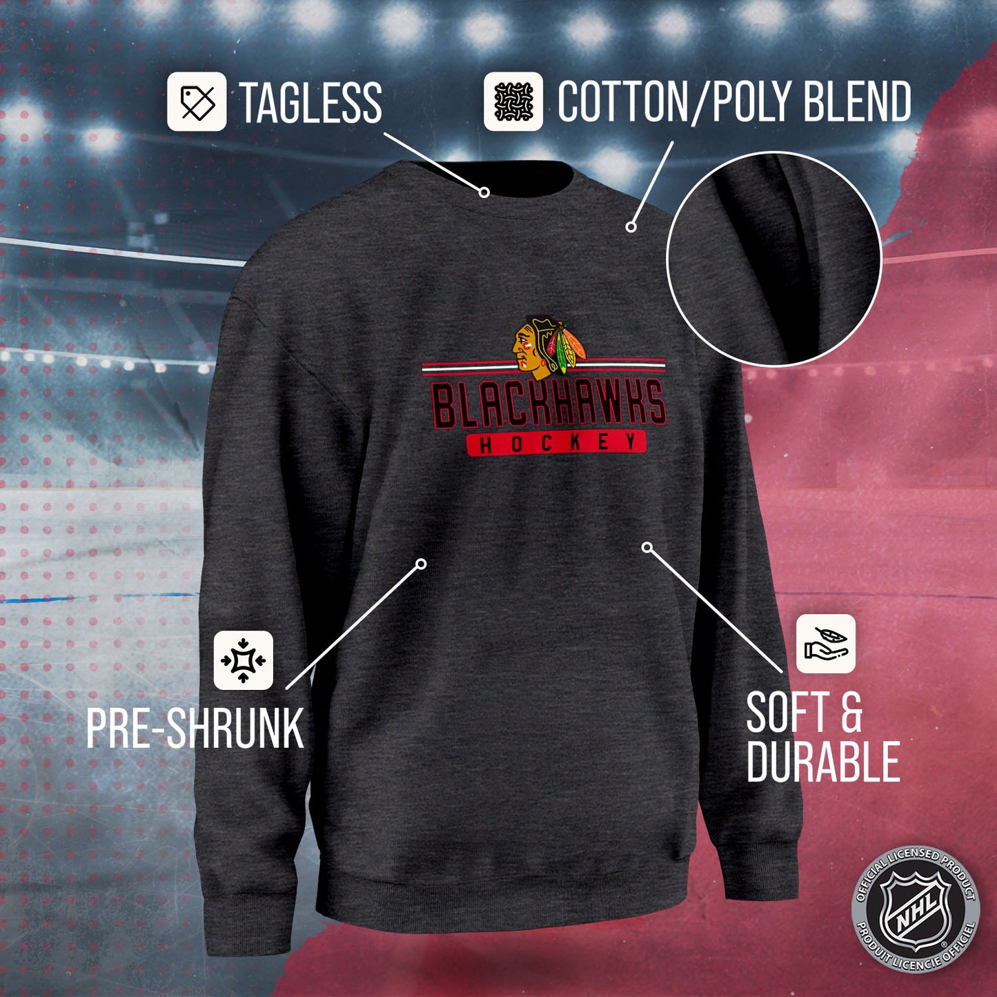 Chicago Blackhawks NHL Charcoal True Fan Crewneck Sweatshirt - Charcoal