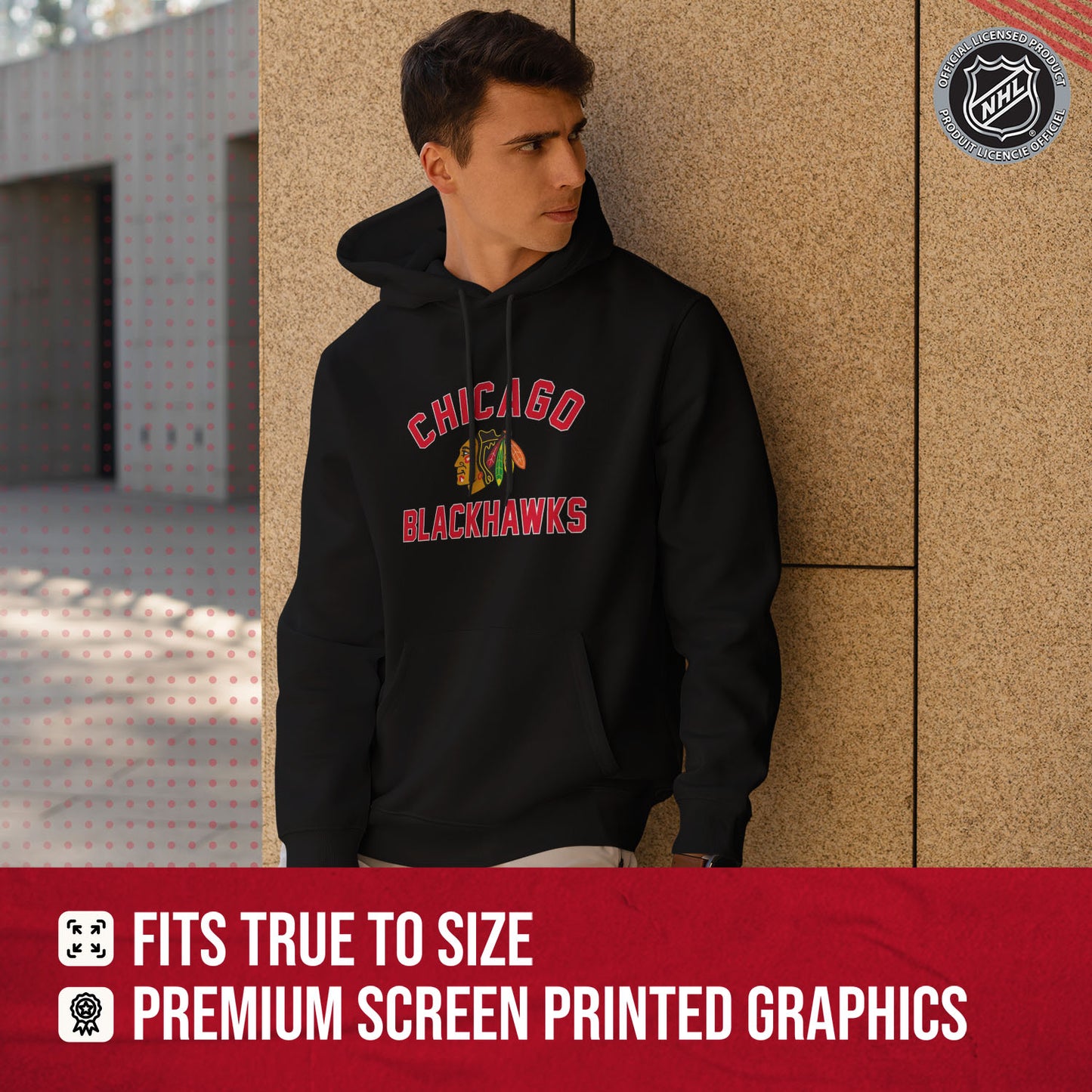Chicago Blackhawks Adult NHL Gameday Hooded Sweatshirt - Black