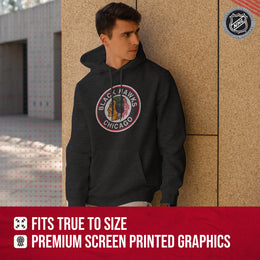 Chicago Blackhawks Adult NHL Retro Logo Hockey Fleece Hooded Sweatshirt - Black Heather