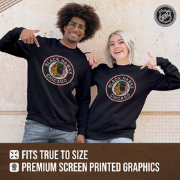 Chicago Blackhawks Adult NHL Retro Logo Hockey Fleece Crewneck Sweatshirt - Black Heather