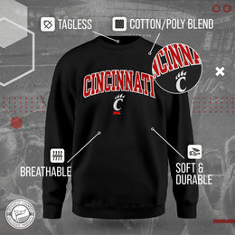 Cincinnati Bearcats Collegiate Adult Tackle Twill Crewneck Sweatshirt - Black