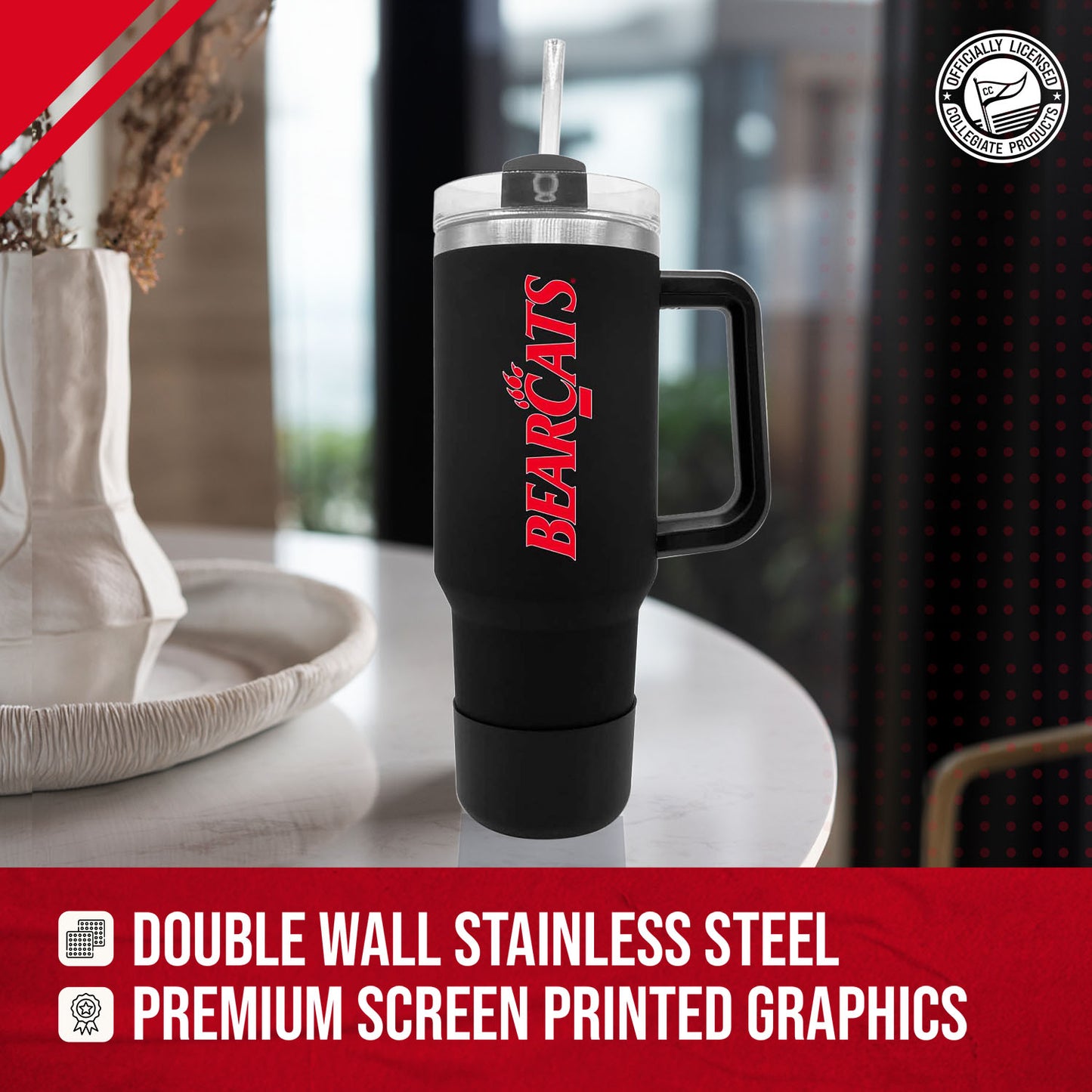 Cincinnati  Bearcats College & University 40 oz Travel Tumbler With Handle - Black