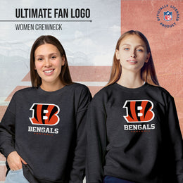 Cincinnati Bengals Women's NFL Ultimate Fan Logo Slouchy Crewneck -Tagless Fleece Lightweight Pullover - Charcoal