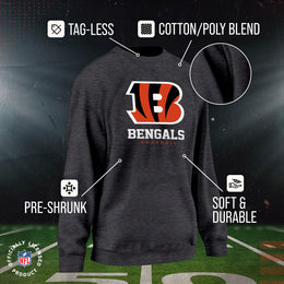 Cincinnati Bengals Women's NFL Ultimate Fan Logo Slouchy Crewneck -Tagless Fleece Lightweight Pullover - Charcoal