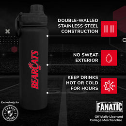 Cincinnati  Bearcats NCAA Stainless Steel Water Bottle - Black