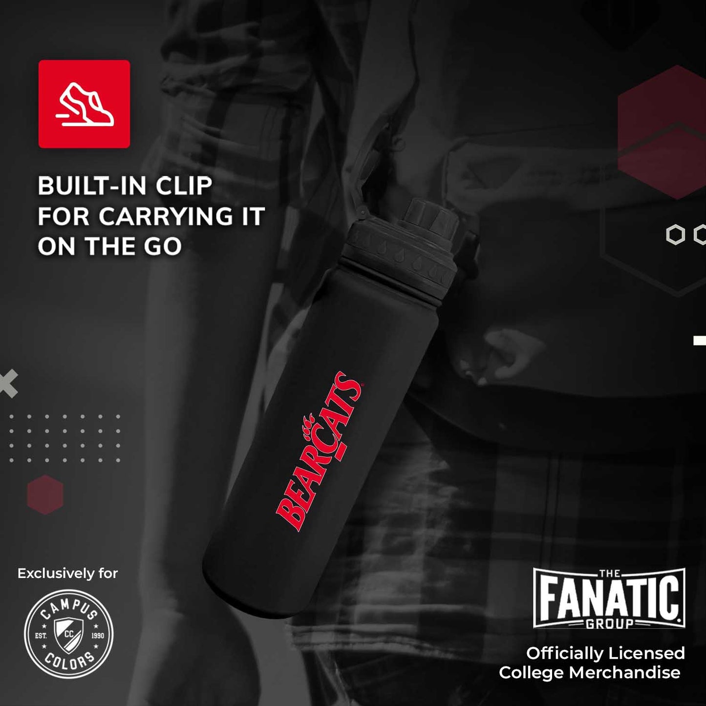 Cincinnati  Bearcats NCAA Stainless Steel Water Bottle - Black