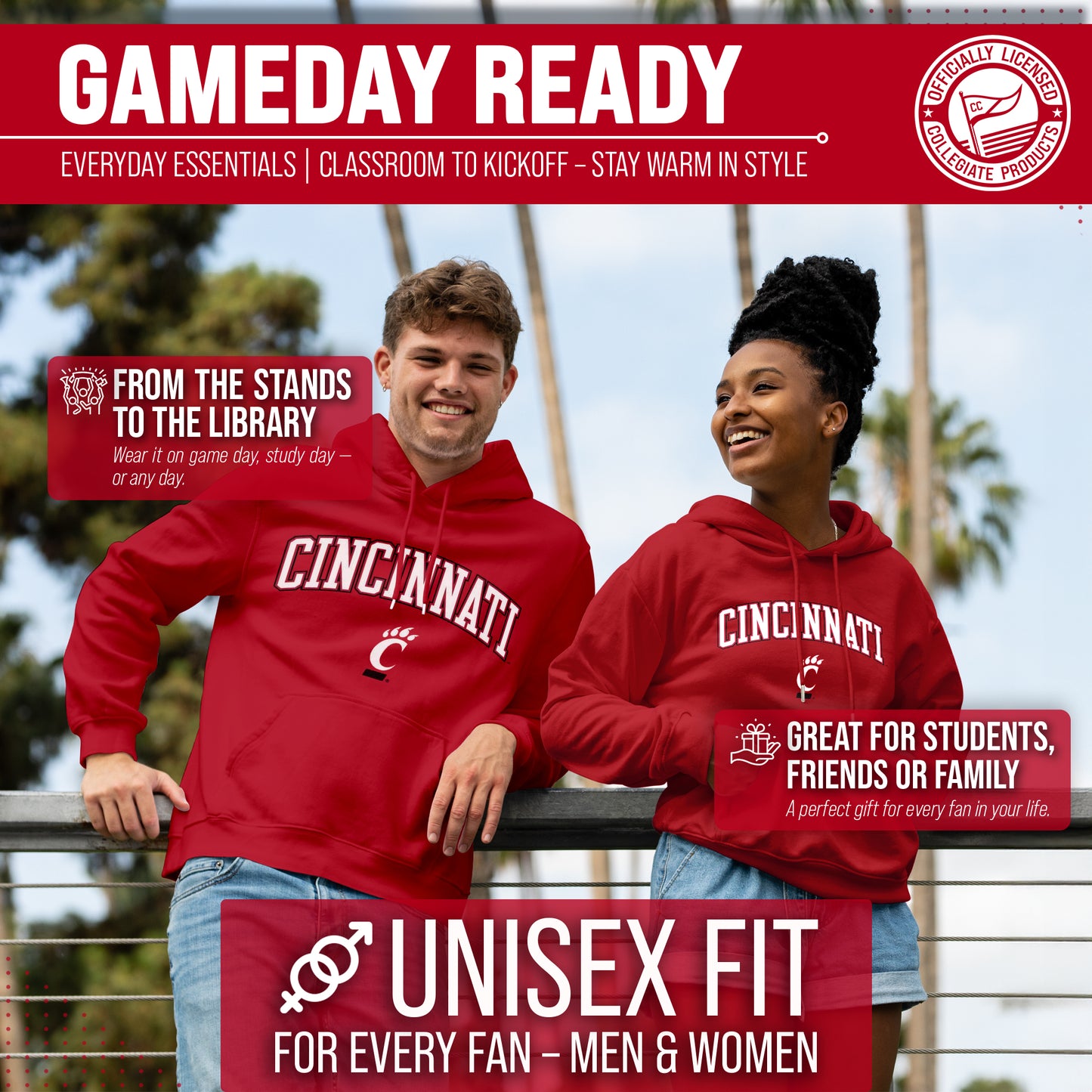 Cincinnati Bearcats Adult Arch & Logo Soft Style Gameday Hooded Sweatshirt - Red