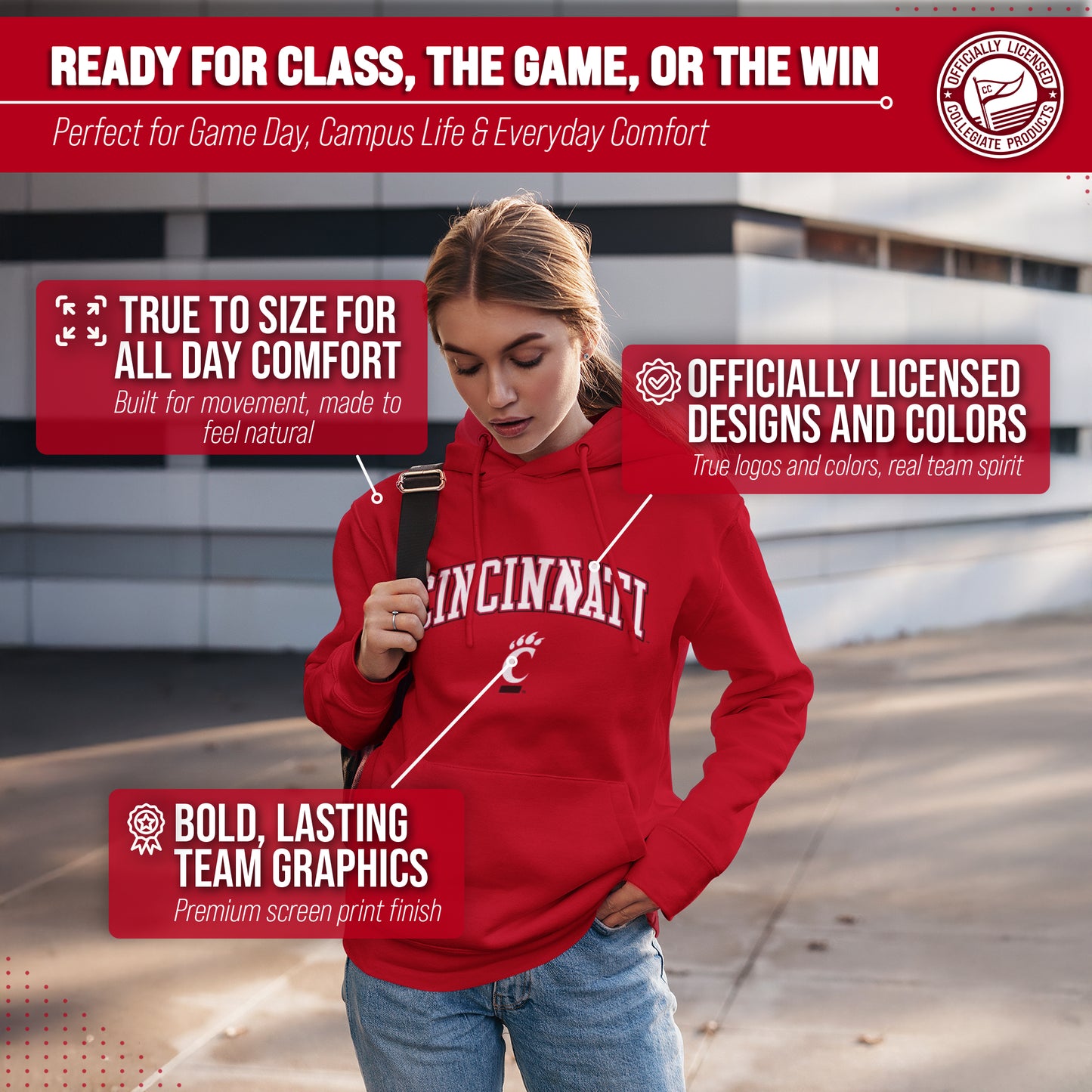 Cincinnati Bearcats Adult Arch & Logo Soft Style Gameday Hooded Sweatshirt - Red