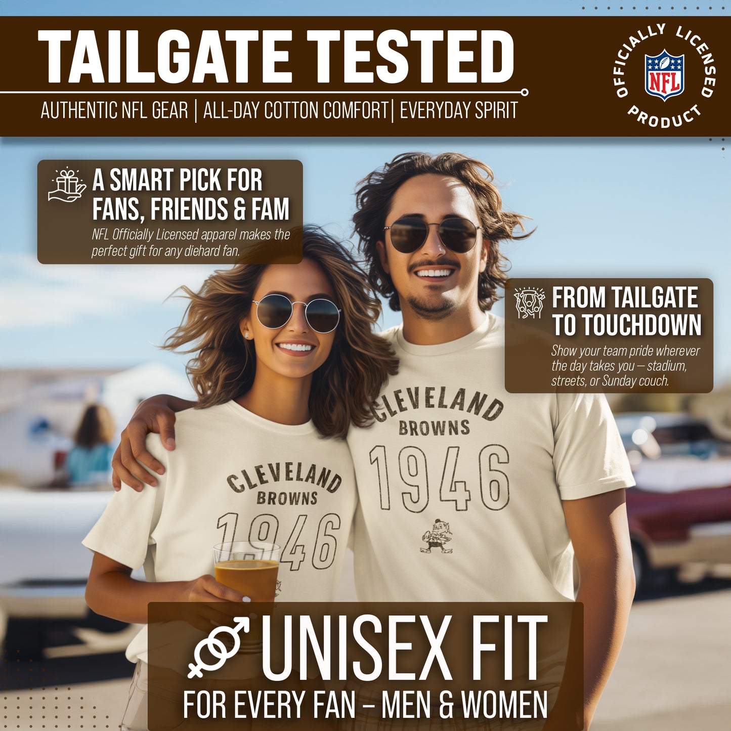 Cleveland Browns NFL Adult Big Date Tag-Less T-Shirt - Natural