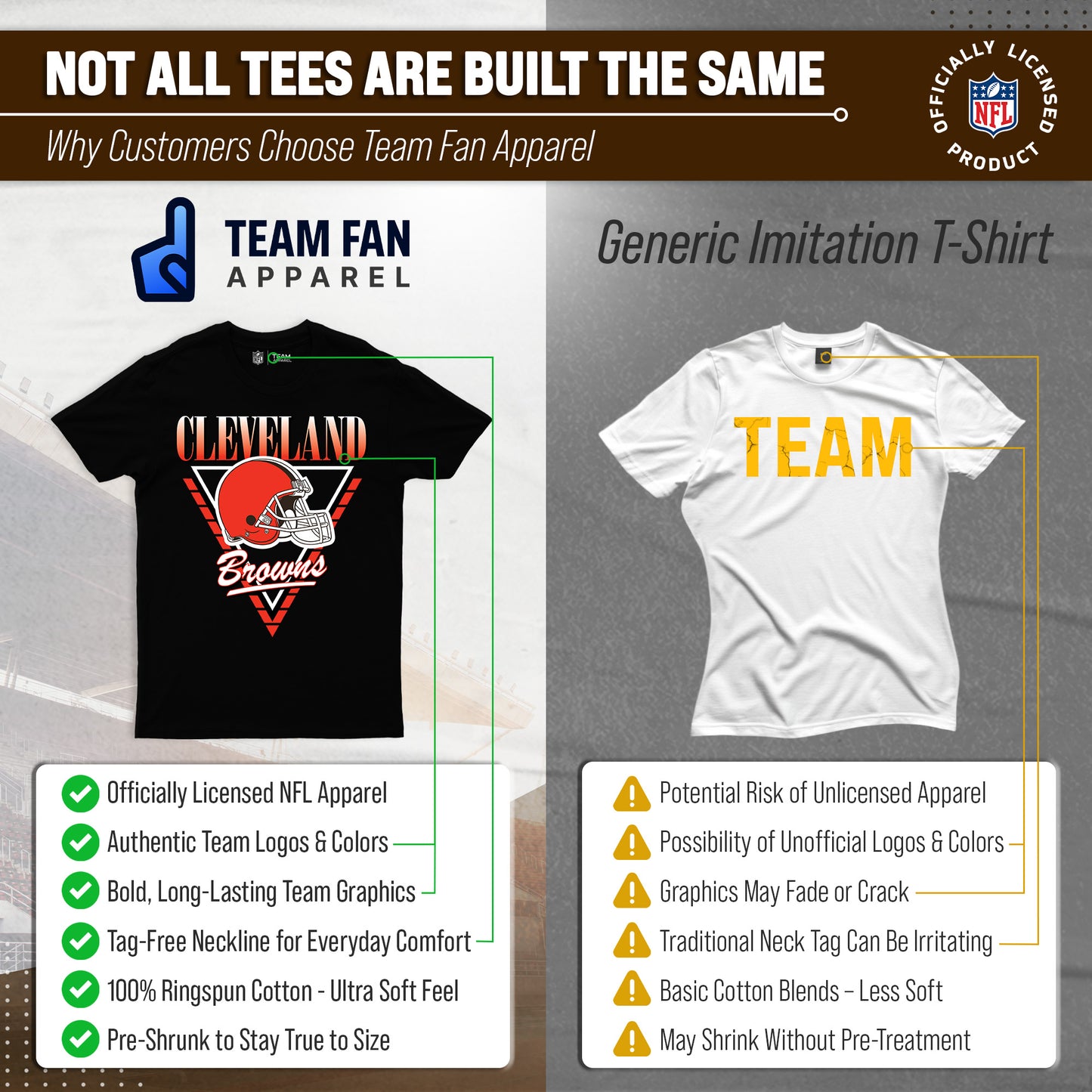 Cleveland Browns NFL Adult Retro Triangle Unisex T-Shirt - Black