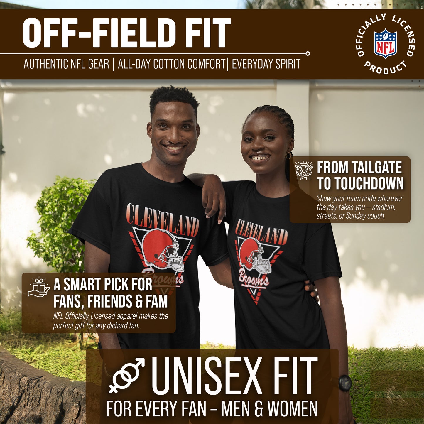 Cleveland Browns NFL Adult Retro Triangle Unisex T-Shirt - Black